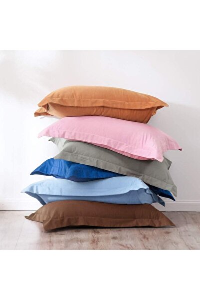 EVYA Μαλακή υφή Φιλική προς το δέρμα 100% Βαμβακερή Καφέ Μαξιλαροθήκη με Φλάντζα 50x70 cm 2 Τεμάχια Διακοσμητική