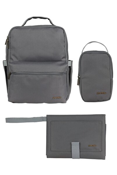 PUREDU مجموعة حقائب العناية بالطفل باللون الرمادي - بيبل داكن