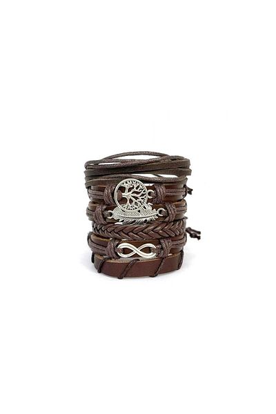 BSN Store 6-Piece Infinity - Brown Bracelet with Tree of Life Leaf Figure