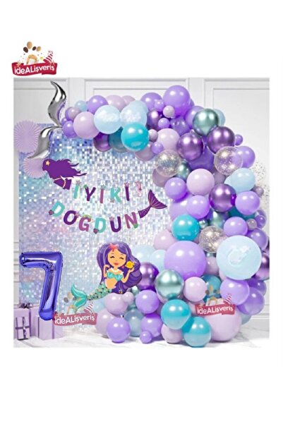 Bkmc Μωβ Mermaid Banner - Πολυτελές σετ γενεθλίων, στολίδι με φιγούρες