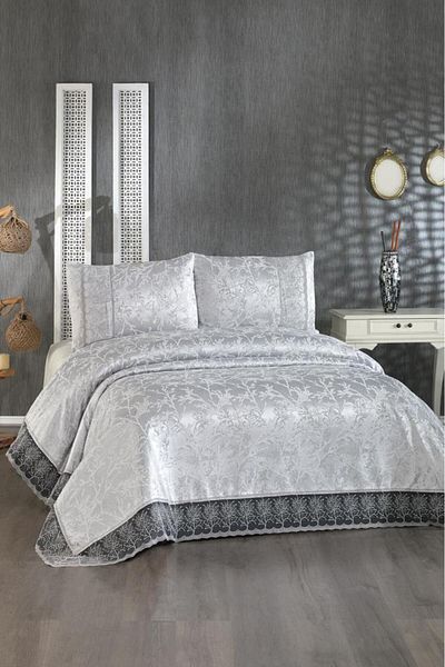Çeyiz Diyarı Gray French Laced Bedspread