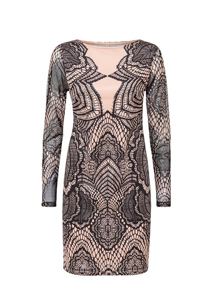MAMAYAGA Women's Lace Detail Ecru Stylish Evening Dress