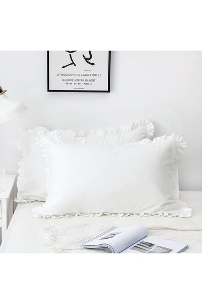 EVYA 100% Cotton White Ruffle Border Decor 50x70 Cm 2 Pillow Cases