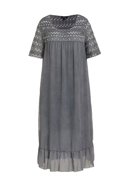 MAMAYAGA Women's Guipure Lace and Pearl Detailed Stylish Plus Size Viscose Chiffon Dress