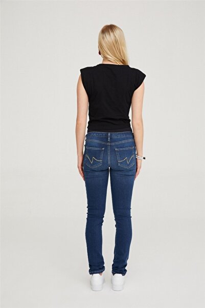 VAVIEN Hamile Jean Likralı Denim Pantolon Slim Fit Koyu Mavi 1014