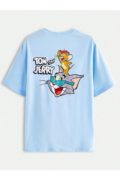 Mella&Co Tricou unisex oversize cu decolteu triplu cu imprimeu Tom&Jerry