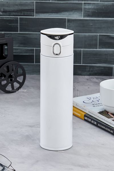 SEDEF SİLVER Graduated Smart Steel Small Thermos - Water Bottle with Digital LED Indicator