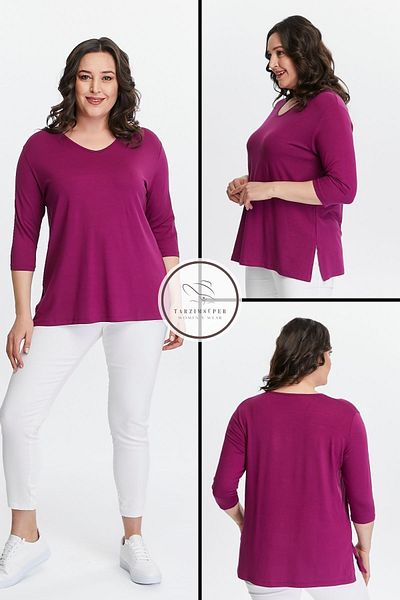 tarzımsüper Plus Size New Season Side Slit Comfort Model Half Sleeve Comfortable Mother Combed Cotton Tunic Blouse