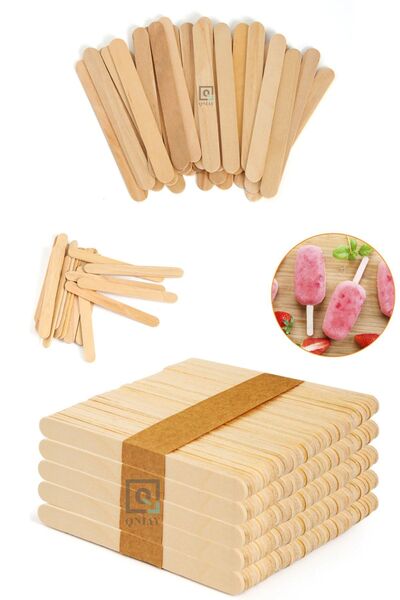 QNİAY Practical 50-Piece Wooden Ice Cream Sticks - Natural Small Magnum