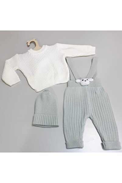 Sönmez Baby AYICIKLI TRİKO SALOPET BLUZ VE ŞAPKALI ÜÇ PARÇA BEBE TAKIM