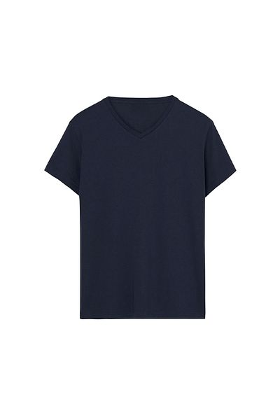 Sekiz Numara Navy Blue V-Neck Basic T-Shirt