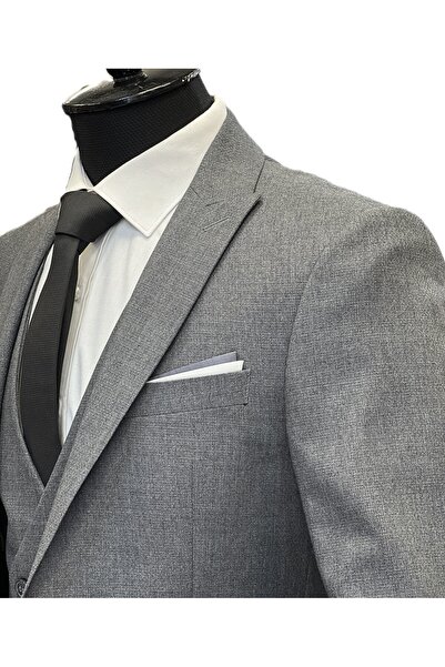 SAVARA GRİ RENK CEKET YELEKLİ VE SİYAH PANTOLONLU KOMBİN  ERKEK TAKIM ELBİSE