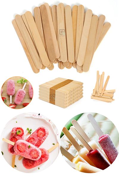 QNİAY Practical 50-Piece Wooden Ice Cream Sticks - Natural Small Magnum