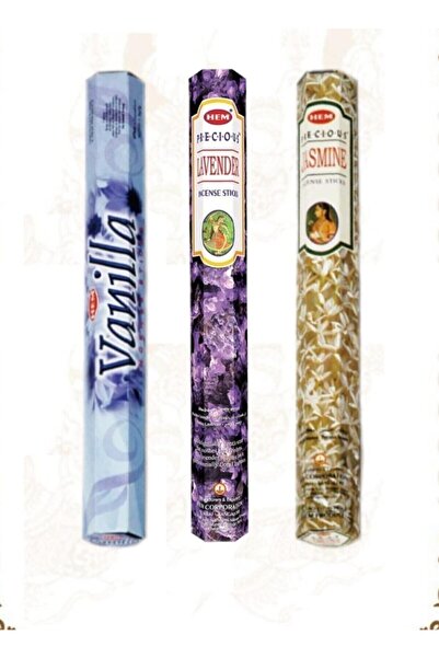 Hem Tütsü 3'lü Set Vanilya,lavanta,yasemin Aromalı Çubuk Tütsü 3 Paket  60 Çubuk