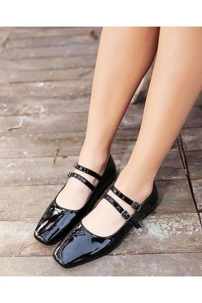 Afilli Black Patent Leather Blunt Toe Comfortable Stiletto - Daily Ballerina Shoes