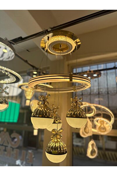 Avize KROM 4'Lü Sarkıt Üç Renk Kristal Taşlı