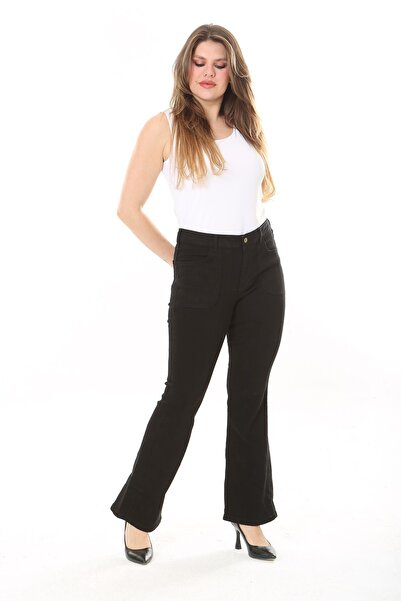 Şans Džíny velké velikosti s vysokým pasem a širokými nohavicemi z lycry - černé 65N38029