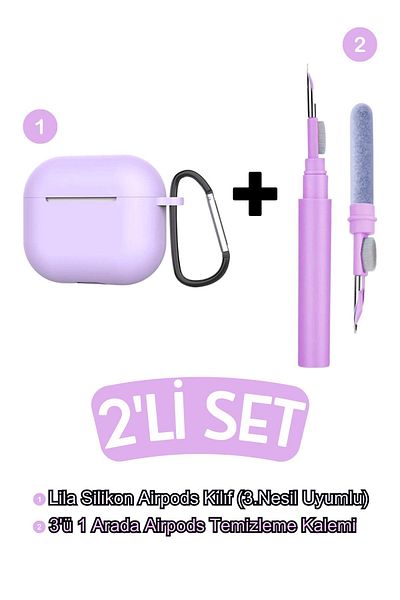 EWEC 3.Generation Compatible Lilac Silicone Case and Lilac 3 in 1 Headphone Cleaning Pen Double Set, Set of 2
