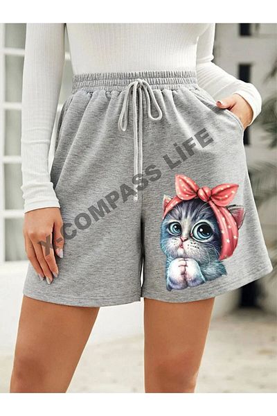 x-compass life Cute Little Women's Shorts with Cat Print