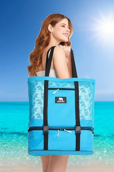 ELEPHANT ÇANTA Τσάντα παραλίας Sky Blue Thermos - Αδιάβροχη τσάντα παραλίας με δίχτυ πολλαπλών τσέπης