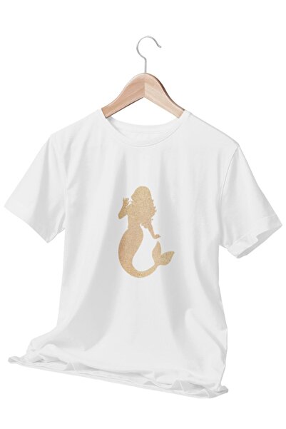 qoeuyl boutique تي شيرت نسائي أبيض مطبوع عليه حورية البحر - نداء صفارة الإنذا...