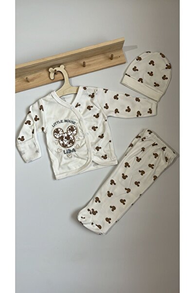 Miraydın Butik طقم حديثي الولادة للجنسين مكون من 3 قطع مع قفازات - ليتل ماوس ...