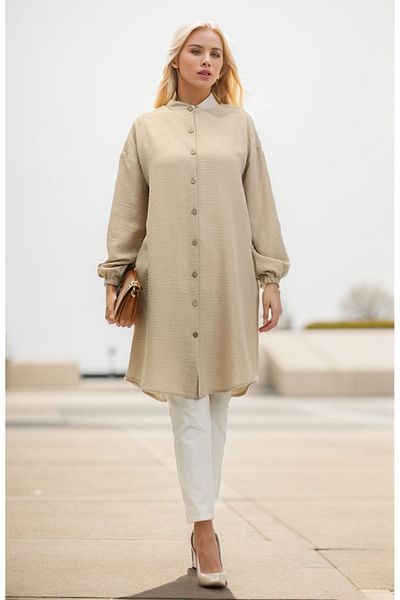 new ats Judge Collar Linen Buttoned Tunic