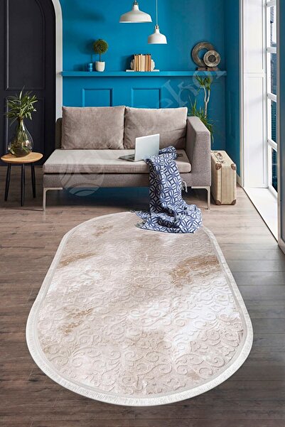 Dijidekor Delüxe Devetüyü Saçaklı Siyah Taban Oval Halı Yeni Kabartmalı Model...