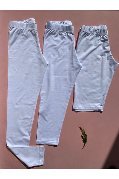 LEYNA BUTİK Jambiere albe pentru femei - 1 lung, 1 Capri, 1 laptop, bumbac și lycra