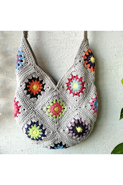 NeednStore Сіра та кольорова ретро-сумка для плеча/руки з жіночим візерунком