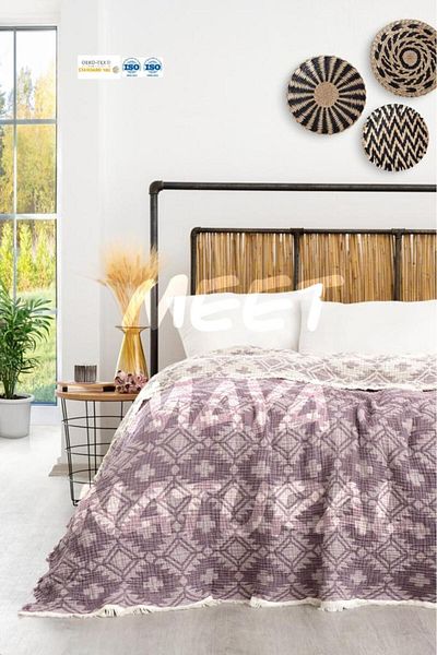 Natural Maya Aztec Patterned Muslin Bedspread