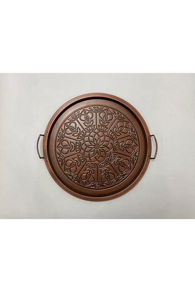 Gerçektrend Maghome Copper 44cm Medium Size Tulip Sun Embossed Presentation Serving Tray
