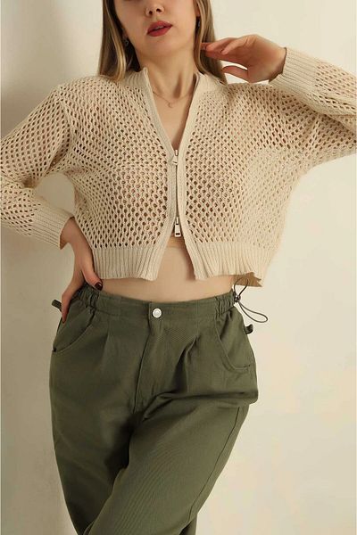 miratriko Summer Modern Trend Openwork Cardigan - Double Side Zipper, 100% Cotton