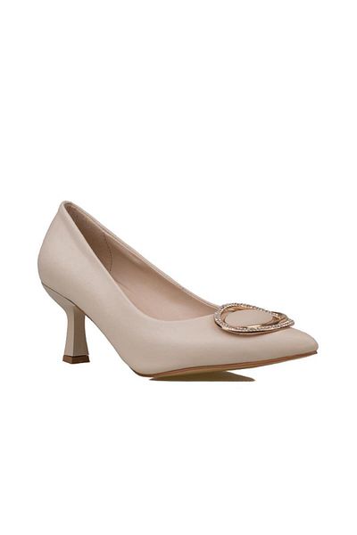 Trend Adımlar Women's Classic Shoes - Cream Stone Embroidered