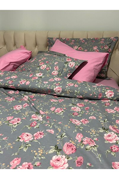 Zeren Home Çift Kişilik Nevresim, Lastikli Çarşaf , 2 Yastık Kılıfı Takım 4 P...