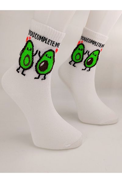 Shuttle Park Avocado Patterned Unisex White College Socks - Comics Fashion, Written