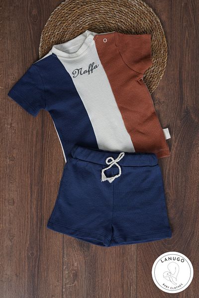 LANUGO Boy's Summer Set - Embroidered Colorful T-Shirt and Shorts Set