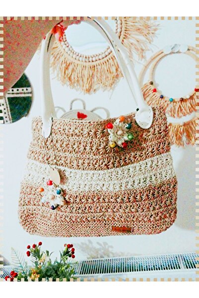 Handmade Geantă de plajă - Geantă de paie realizată manual