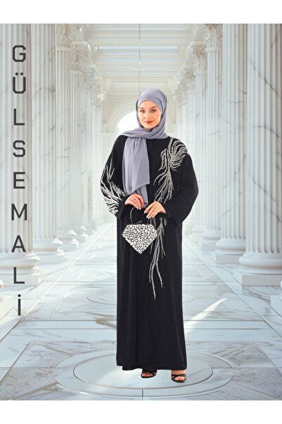 GÜLSEMALİ lüks Ferace Abaya Dubai İpeği Kumaşından Özel Dantel İşlemeli Abaya...