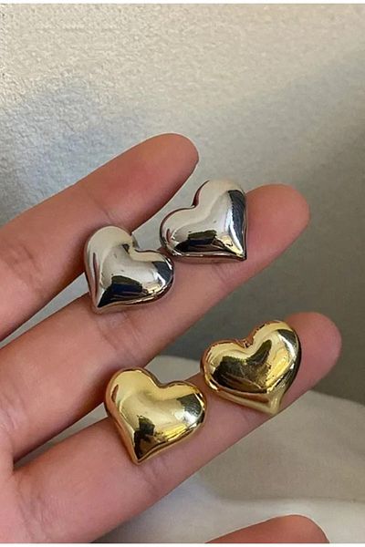 stainles steel Gold Earrings - Small Chubby Heart Design