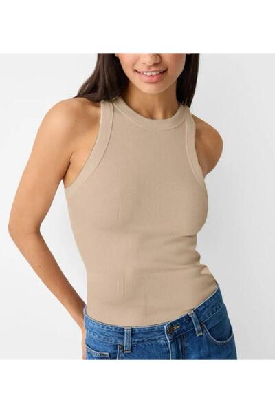 Pupa Kadın Fitilli T-shirt Halter Yaka Sporcu Atlet