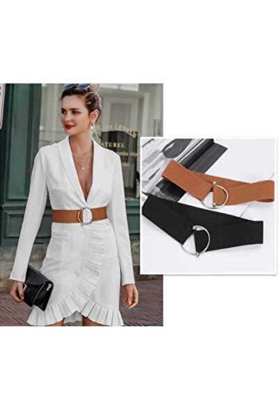 ANKA KEMER Anka Set de 2 centuri pentru femei Curea elastică în talie neagră și maro Curea de rochie din 2 piese