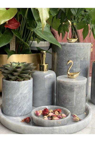 mar&more Gray Marble Swan Bathroom Set of 5