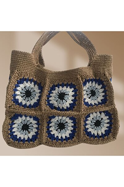 yelish shop El örgüsü kağıt ip nazar boncuklu omuz çantası