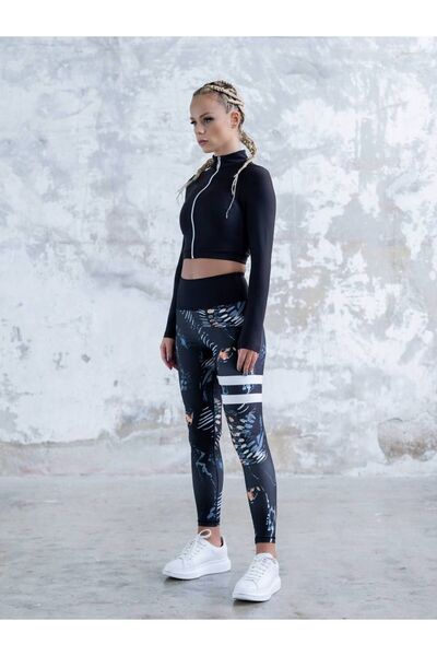 lismina Siyah Üstüne Desenli Ekstra Yüksek Bel Toparlayıcı Tayt