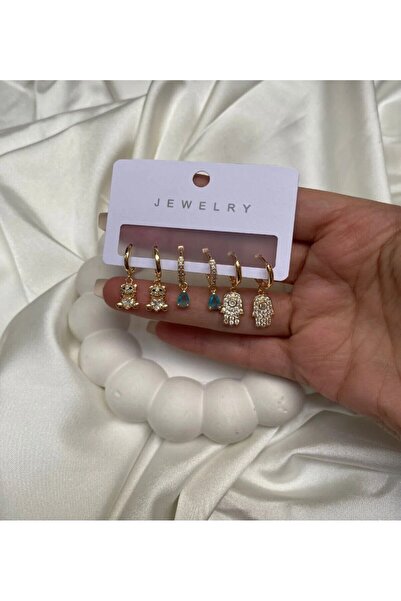 Accessories 6lı Set Figürlü Zirkon Taşlı Kaplama Küpe