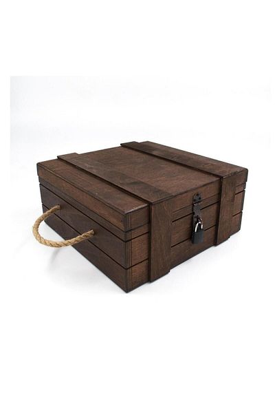 t tun's woods Wooden Box with Square Padlock Gift Handmade 27cm X 27cm Depth 12cm