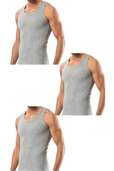 marufshop 3 Pieces Men's Slim Fit Close-Fitting Lycra Combed Cotton Sports Undershirt (Rambo Undershirt)