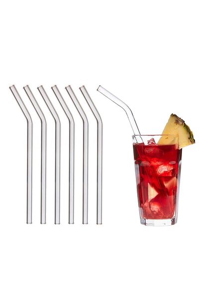 TFA Dostmann 6 Pieces Washable, Comfortable, Curved Glass Beverage Cane, Straws, 23cm Size (GERMAN) Bpa Free