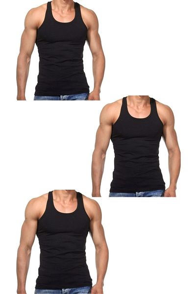 marufshop 3 Pcs Men's Slim Fit Close-Fitting Lycra Combed Cotton Sports Singlet Rambo Singlet
